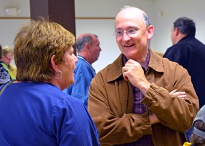 Labor-endorsed Rep. Peter Fischer of House District 43A chats with RLF Secretary-Treasurer Bernadine Engeldorf at the Ramsey County Meet & Greet.